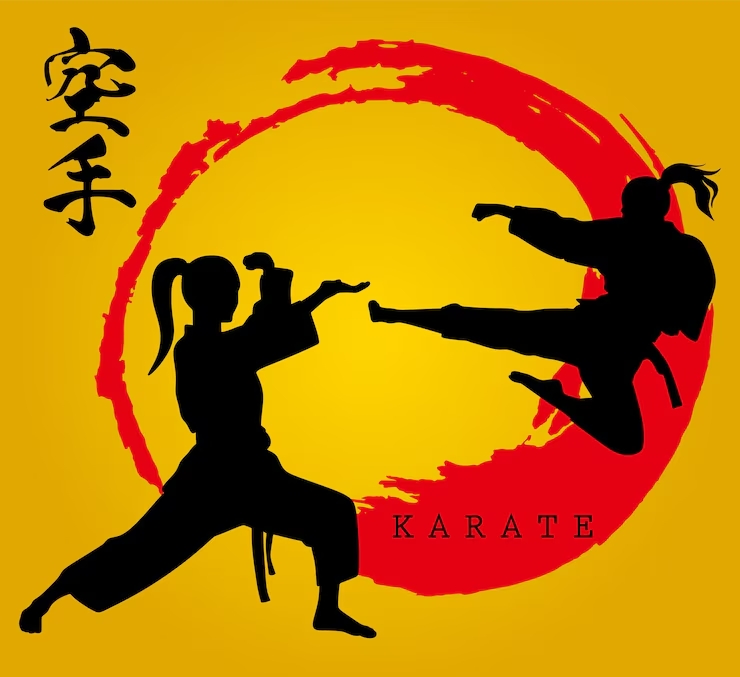 ilustracion-vectorial-karate-lucha-aislado-sobre-fondo-amarillo-cepillo-circulo-rojo_611858-170